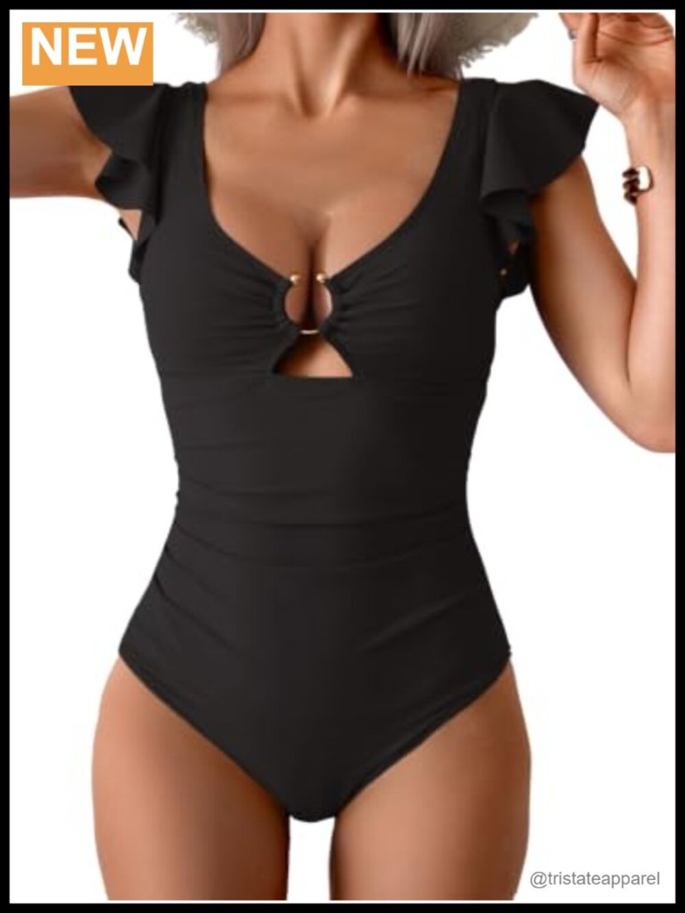 Women's Ruffled One Piece Swimsuit Tummy Control V-Neck Cap Sleeve